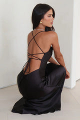 Starlette Cowl Neck Satin Maxi Dress - Black