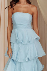 Giavana Strapless Layered Midi Dress Pale Blue