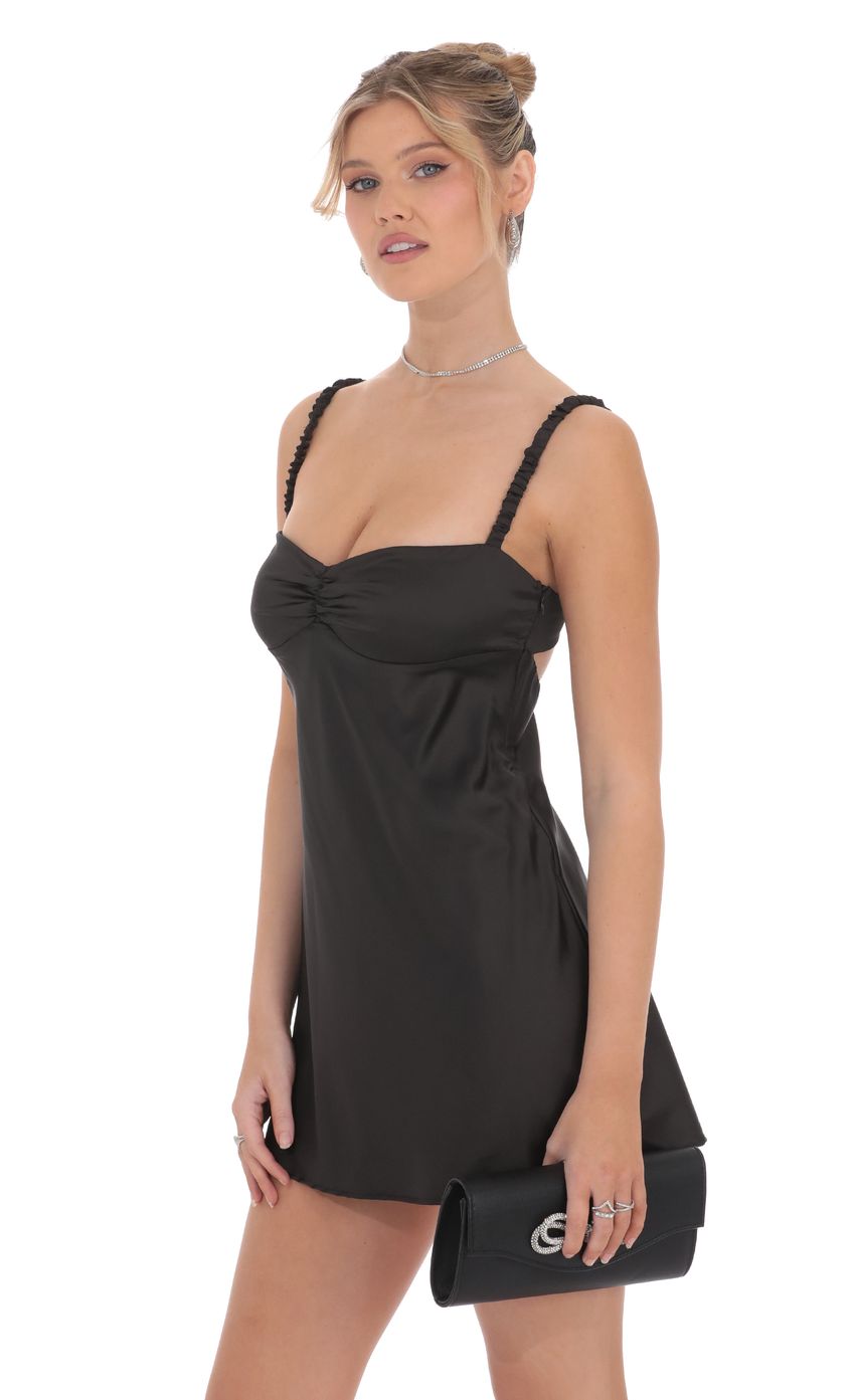 Satin Babydoll Dress in Black