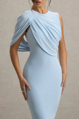 Rae | Powder Blue Maxi Dress With One-Sleeve Cape