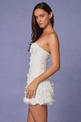 Embellished Bandeau A-line Mini Dress in White