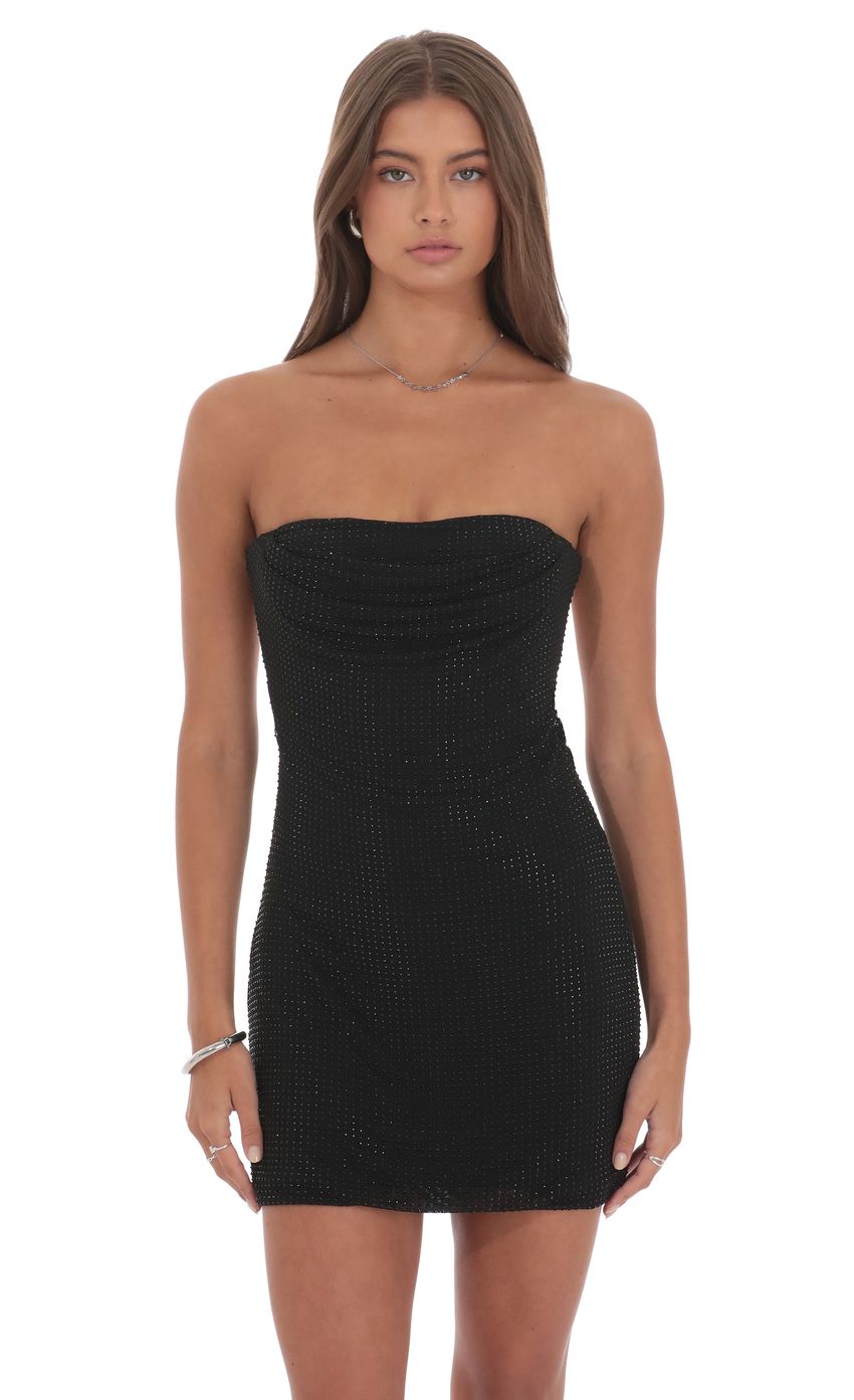Rhinestone Strapless Dress in Black