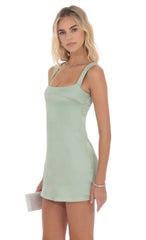 Satin Shift Dress in Sage