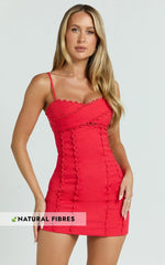 Sweetheart Tie Back Scallop Detail Dress in Red  Showpo Exclusive