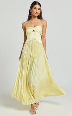 Shay Maxi Dress Sweetheart Cut Out Pleated Dress in Lemon