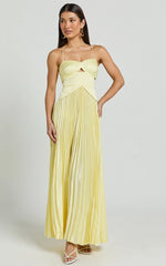 Shay Maxi Dress Sweetheart Cut Out Pleated Dress in Lemon