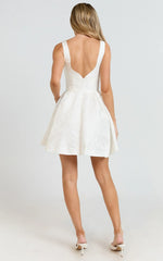 Stephane Mini Dress Corset Scoop Neck Fit and Flare Dress in Ivory