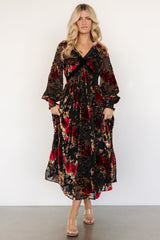 Adele Velvet Dress | Black + Rose Floral