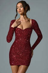 Sephina  Embellished Sweetheart-Neck Mini Dress in Red